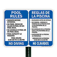 Bilingual Pool Rules, Timings, No Diving Sign