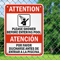 Bilingual Shower Before Entering Pool Sign