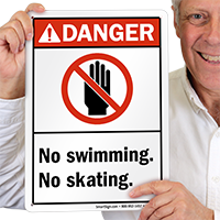 Danger No Swimming Skating Sign
