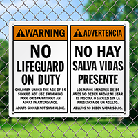 Advertencia No Hay Salva Vidas Presente Bilingual Sign