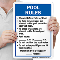 Pool Rules, Timings and Maximum Occupancy Sign