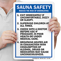 Sauna Safety Rules, Reduce Overheating Risk Sign