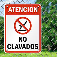 Spanish Attention No Diving Sign with Symbol