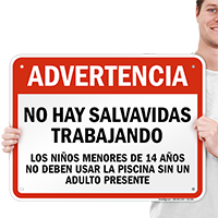 Spanish Warning No Lifeguard on Duty Sign