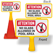 Attention No Glass allowed In Pool ConeBoss Pool Sign