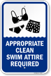 Appropriate Clean Swim Attire Required Pool Rules Sign