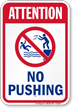 Attention No Pushing Pool Safety Sign