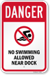 Danger No Swimming Allowed Near Dock Sign