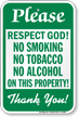 No Smoking No Tobacco No Alcohol Sign