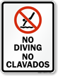 Bilingual No Diving Sign with Symbol