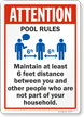 Maintain At Least 6 Feet Distance Pool Rules Sign