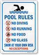 No Diving Running Swim At Your Risk Pool Rules Sign