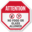 No Food Or Glass Allowed Attention Sign