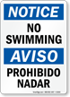 Notice No Swimming Bilingual Sign