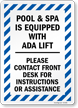Pool And Spa Is Equipped With ADA Lift Sign