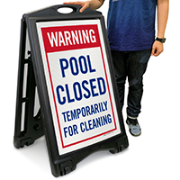 Warning Pool Closed Temporarily Sidewalk Sign