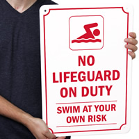 No Lifeguard On Duty Swim At Your Own Risk Sign