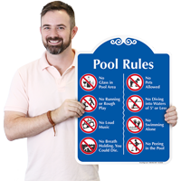 pool rules signs with graphics